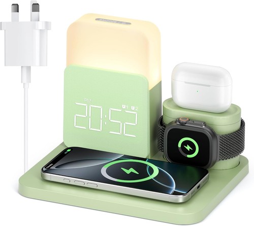 6 in 1 Wireless Charging Station, Magnetic 25W Wireless Charger with Alarm Clock