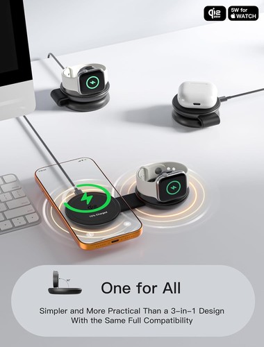 Qi2 25W Magnetic Wireless Charger 2-in-1, Fast Charging Travel Station Pad Compa