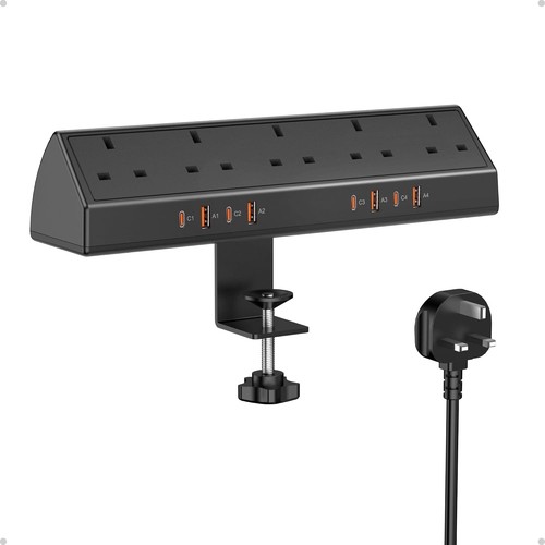 Desk Clamp Power Socket USB C Slots, 45W Total Fast Charging Station, 5 Way Desk