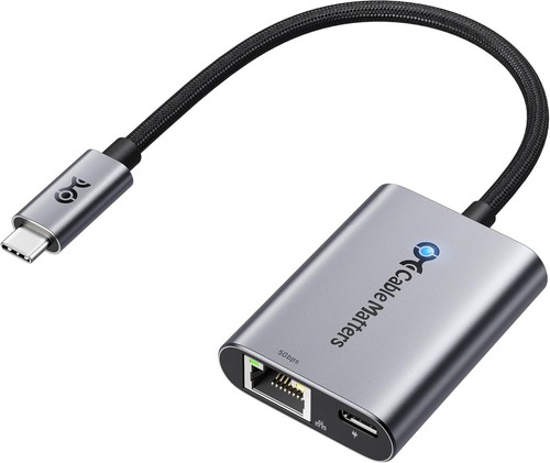 Cable Matters USB C to 5GbE Ethernet Adapter with 140W PD Charging for MacBook &