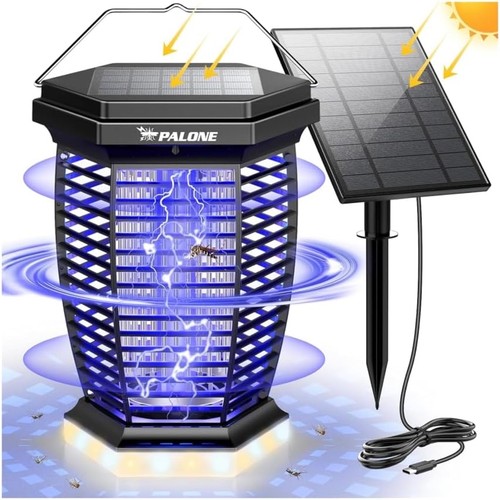 Solar Bug Zapper 3 in 1 Electric Fly Killer, 4500V USB-C Rechargeable Fly Zapper