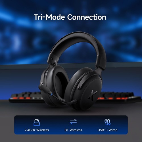 MCHOSE V9 Pro Wireless Gaming Headset - 3-Mode Conn, 250H Battery, 7.1 Surround