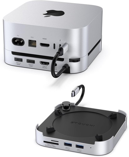 Stouchi Mac Mini M4 Dock Stand NVMe SSD HDMI USB Hub SD TF 8TB Docking