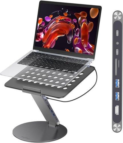 Adjustable Laptop Stand 8-in-1 USB-C Hub 360° Rotating Foldable Portable 10-17"
