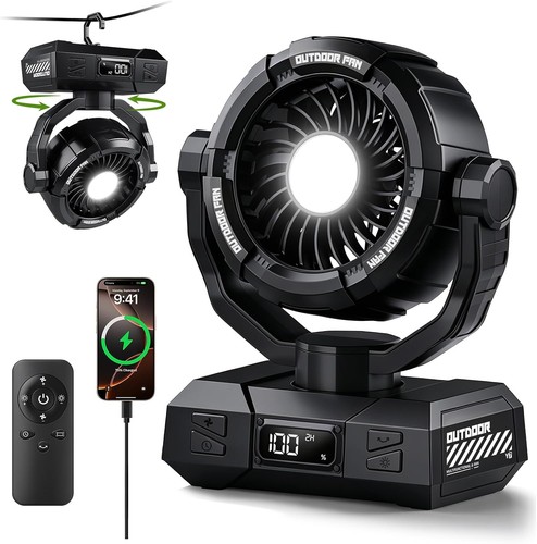 Portable Oscillating Camping Fan, 20000mAh Battery Powered Fan with LED Lantern、