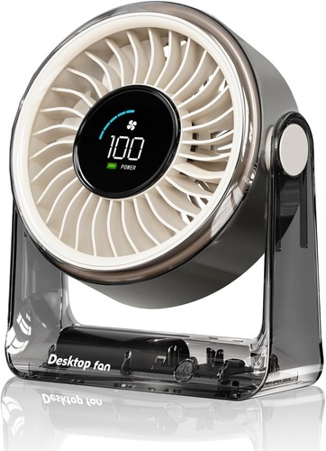 Desk Fan, USB Rechargeable Desktop Fan, Portable Small Fan LED Digital Display, 
