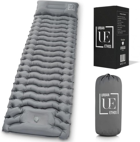 Camping Sleeping Mat with Built-In Foot Pump & Pillow, 10cm Thick Inflatable Cam