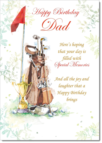 Dad Birthday Card Large 9x6 Golf Bag Sentimental Verse Inside & Envelope