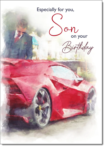 Son Birthday Card Large 9x6 Supercar Sentimental Verse Inside & Envelope