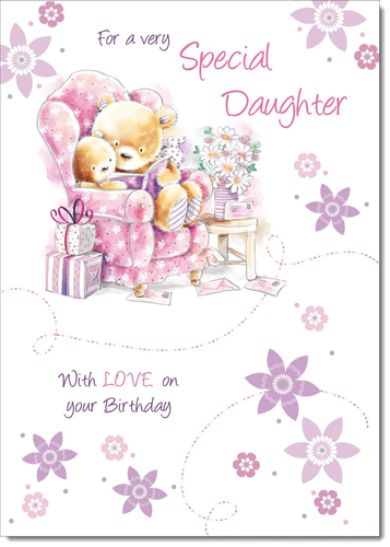 Daughter Birthday Card Large 9x6 Cute Teddy Sentimental Verse & Envelope