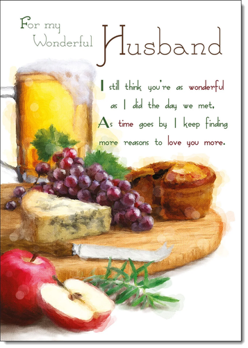 Husband Birthday Card Large 9x6 Beer Cheese Platter Verse Inside & Envelope