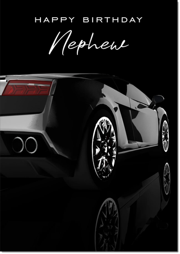 Nephew Birthday Card Large 9x6 Black Supercar Verse Inside & Envelope