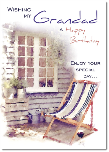 Grandad Birthday Card Large 9x6 Relaxing Deck Chair Verse & Envelope