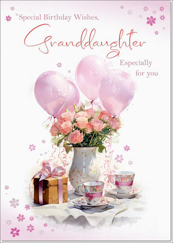 Granddaughter Birthday Card Large 9x6 Tea Party Balloons Verse & Envelope