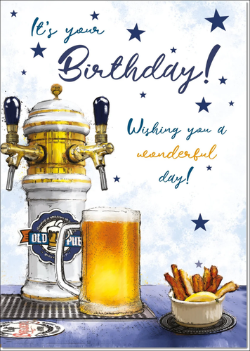 Birthday Card for Him 7x5 Beer Tap Pint Sentimental Verse & Envelope