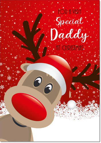 Daddy Christmas Card Large 9 x 6 Rudolph in Snow Verse Inside & Envelope