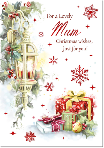 Mum Christmas Card Large 9 x 6  Lamp and Parcels Verse Inside & Envelope