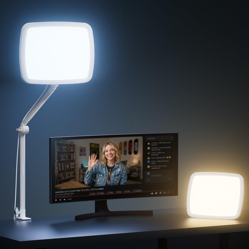NiceVeedi 14in Ring Light Desk Clamp 20W Bi-Colour Dimmable Remote CRI97+