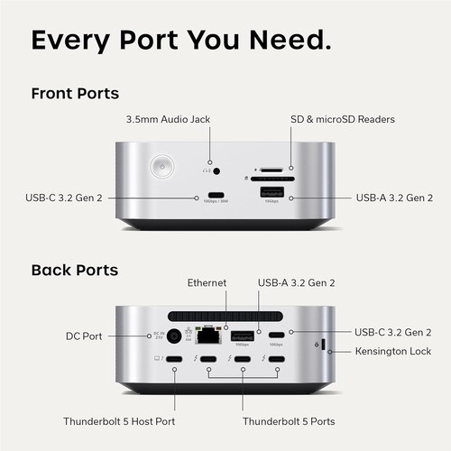 SATECHI Thunderbolt 5 CubeDock Dock Station 140W NVMe SSD 2.5GbE USB4 8K Silver