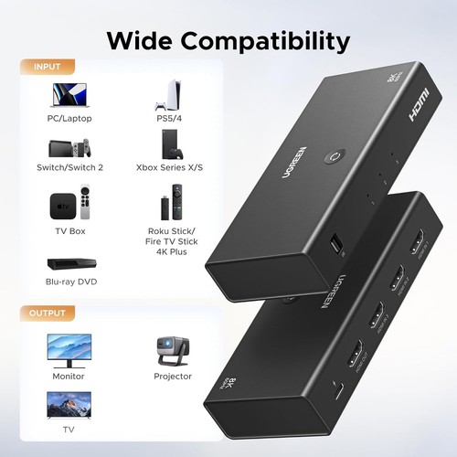 UGREEN 3 in 1 HDMI Switch 8K 60Hz Remote HDR10+ Dolby Atmos PS5 Xbox Fire Stick