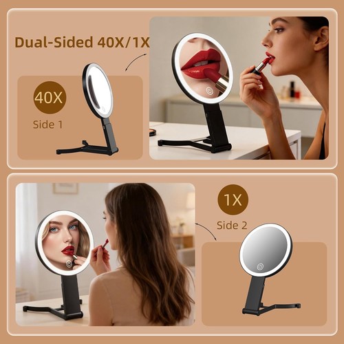 Suupvaor 30X 1X LED Magnifying Makeup Mirror Rechargeable Travel Mirror Black
