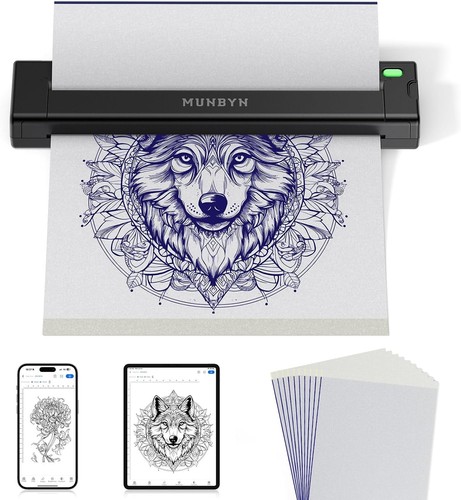 MUNBYN ITP05S Wireless Tattoo Stencil Printer Kit 10 Transfer Sheets iOS Android