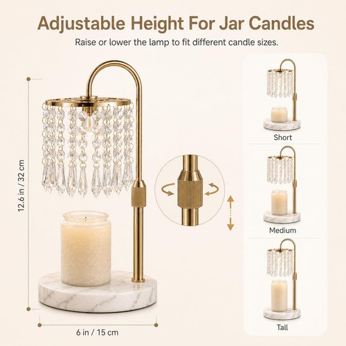 OUTON Candle Warmer Lamp Timer Dimmer Marble Base Crystal Shade Gold Wax Warmer