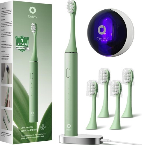 Oday L1W Sonic Electric Toothbrush 4 Heads UV Holder Wireless Charging Green