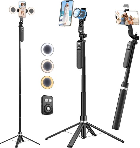 DMYWB 71in Magnetic Selfie Stick Tripod LED Lights Remote iPhone Android