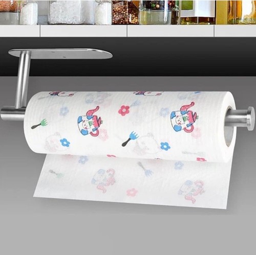 Kitchen Roll Holder Under Cabinet Self AdhesivePaperTowel Wall Mounted Silver