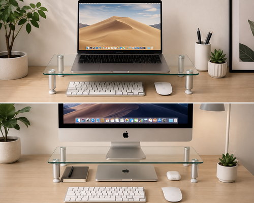 Duronic Tempered Glass Monitor Stand Riser 70cm Desk Shelf Laptop Printer TV Scr